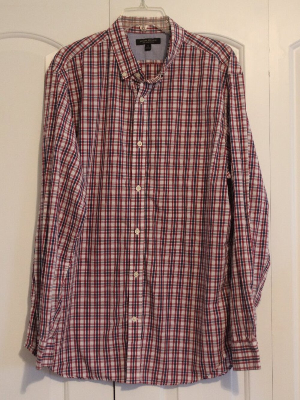 Banana Republic Red/White/Blue Soft Wash Slim Fit Long Sleeve Button Down Sz XL